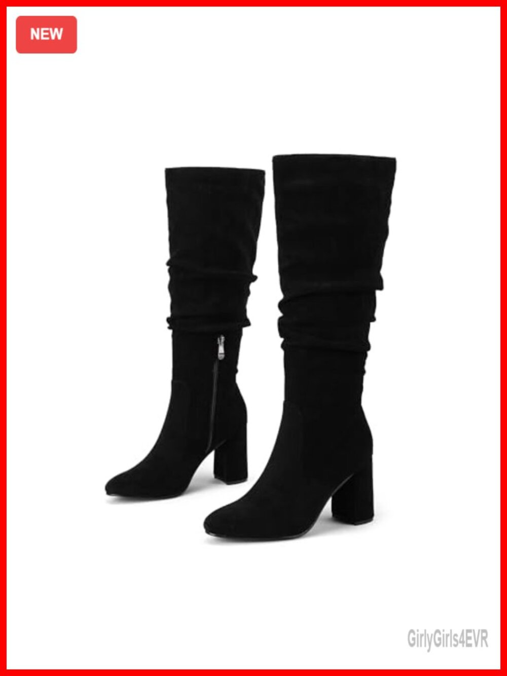 Faux Suede Knee High Slouchy Boots Pointed Toe Block Heel Tall